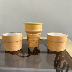 Ice Cream Cone Ceramic Bowls Set - Tan